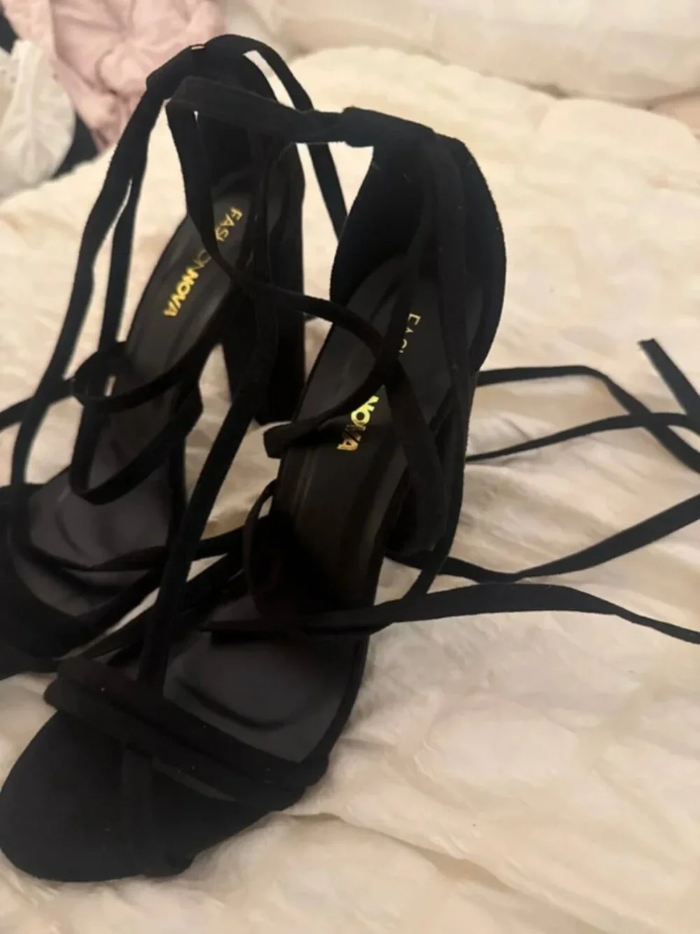 Fashion nova strappy black heels size 6.5
